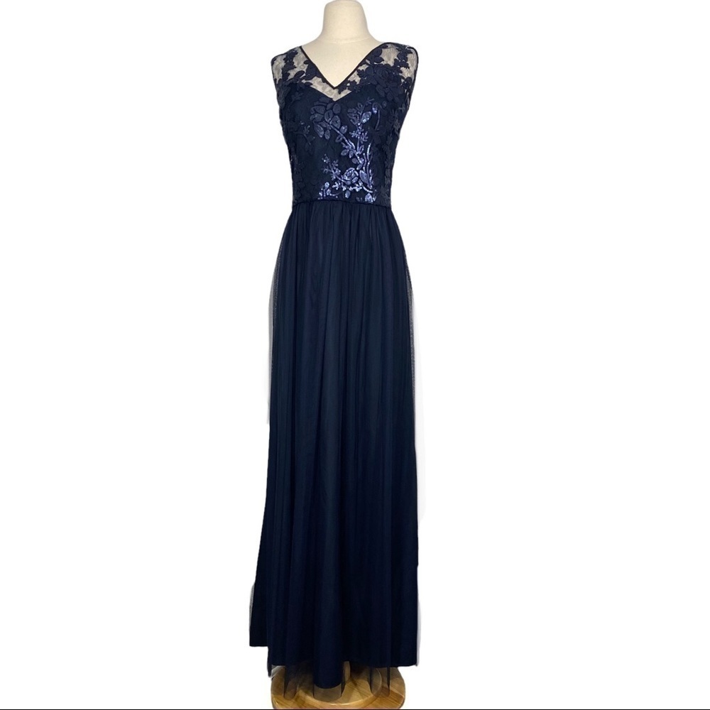 AMSALE Navy Sequined Lace Sora Dress GB016 Plus Size